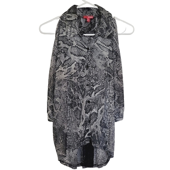 1406 * Bongo Sheer Snake Print Button Down Black White Size XL - Picture 1 of 8